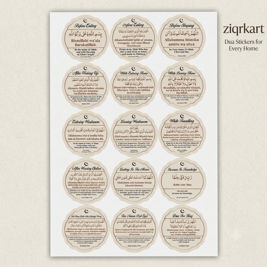 Colorful English Dua Stickers (15 dua in a set) - Small Size - Waterproof stickers