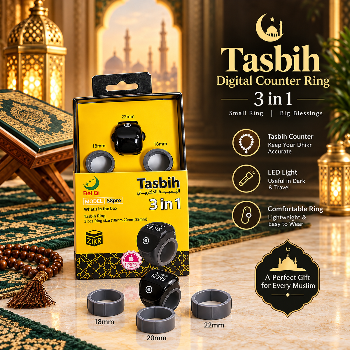 Bei Qi S8pro Smart Tasbih Ring | ZiqrKart
