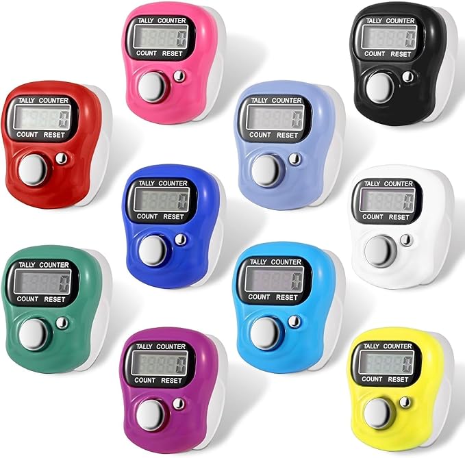 Digital Tally Counter, Finger Ring Counter with LCD Display, Count Reset, Multicolor, Pack of 5