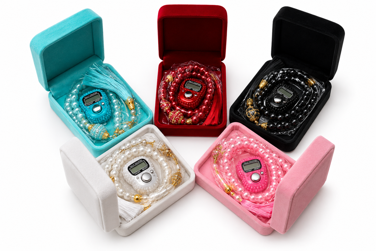 Digital & Pearl Tasbeeh Luxury Velvet Box Set