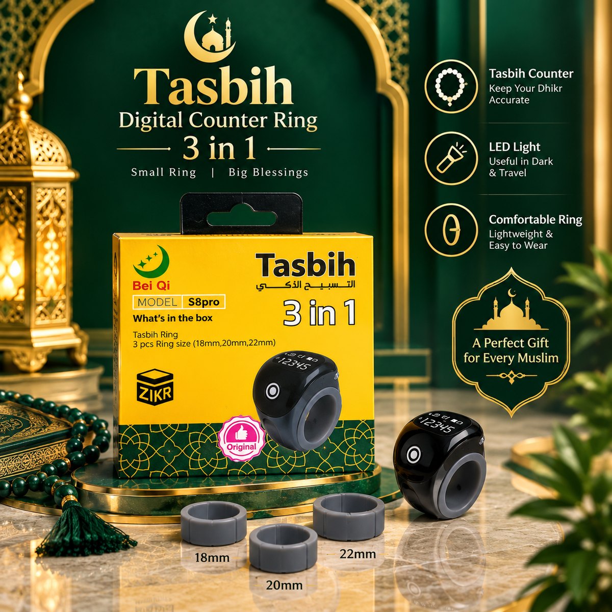 Bei Qi S8pro Smart Tasbih Ring | ZiqrKart