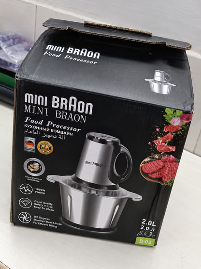 Mini BRAON Electric Food Processor – Stainless Steel Multi-Purpose Chopper, 2L