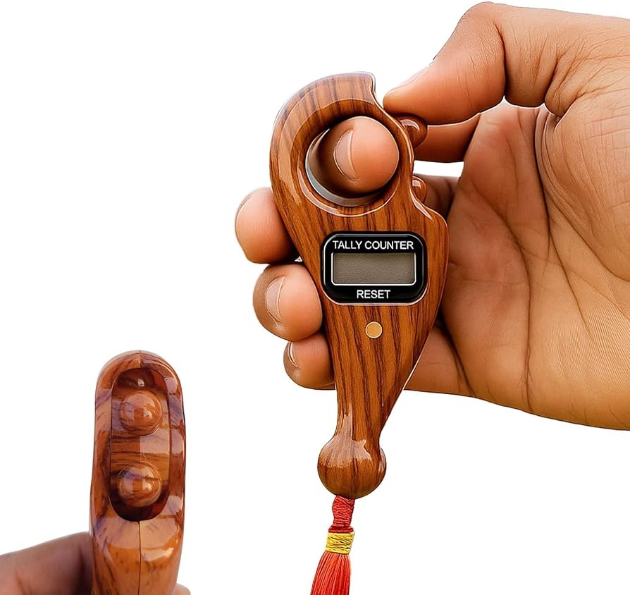 Premium Wooden-Finish Rotating Digital Tasbih Counter